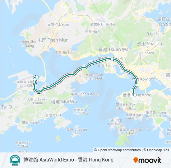 地鐵機場快綫 AIRPORT EXPRESS的線路圖