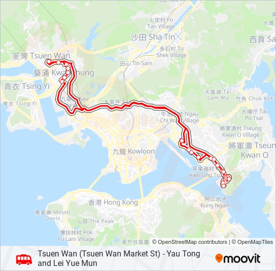 荃灣(荃灣街市街) — 油塘/鯉魚門 bus Line Map