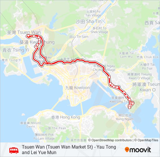 荃灣(荃灣街市街) — 油塘/鯉魚門 bus Line Map