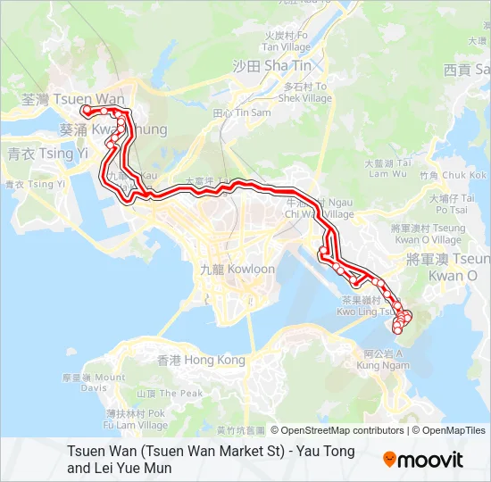 巴士荃灣(荃灣街市街) — 油塘/鯉魚門的線路圖