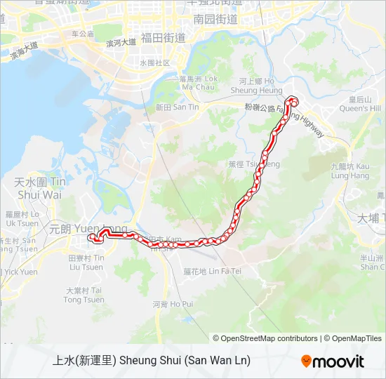 元朗(裕景坊) - 上水(新運里) [18] Bus Line Map