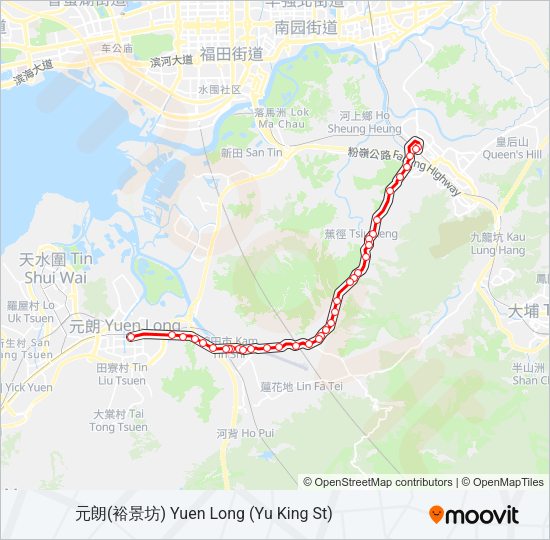 元朗(裕景坊) - 上水(新運里) [18] Bus Line Map