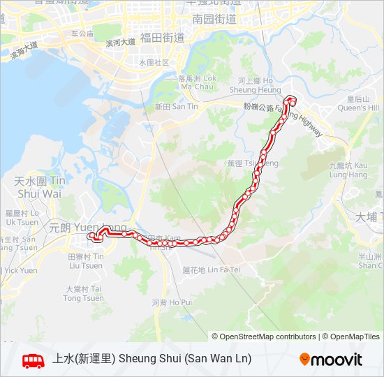 元朗(裕景坊) - 上水(新運里) [18] bus Line Map