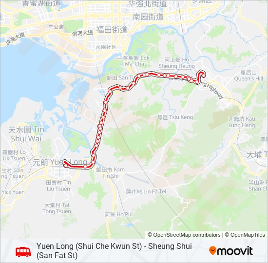 元朗(水車館街) - 上水(新發街) [17] bus Line Map