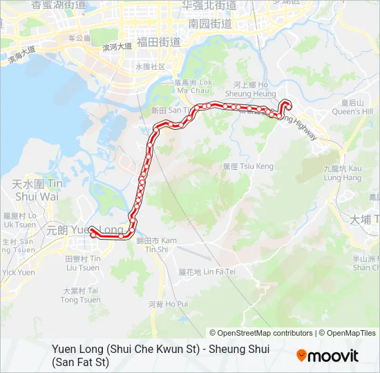 元朗(水車館街) - 上水(新發街) [17] Bus Line Map