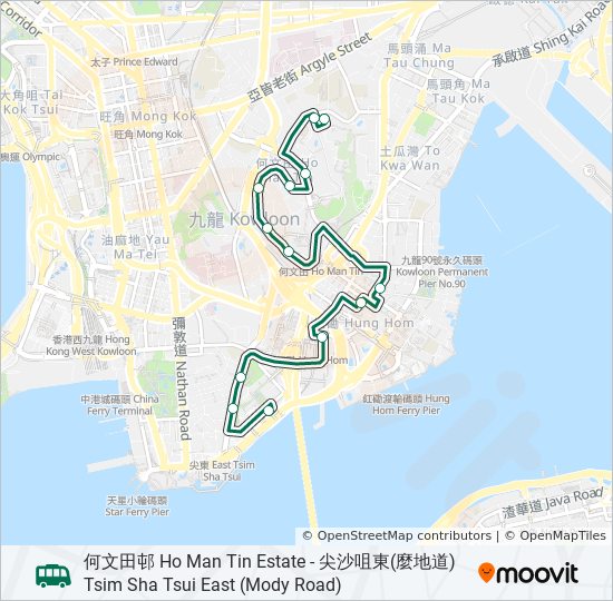 8pルート スケジュール 停車地 地図 尖沙咀東 麼地道 Tsim Sha Tsui East Mody Road