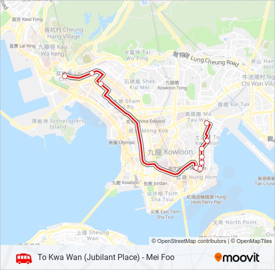 土瓜灣(欣榮花園) — 美孚 bus Line Map