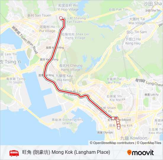 旺角(朗豪坊) — 梨木樹 bus Line Map