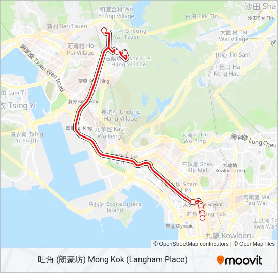旺角(朗豪坊) — 梨木樹 Bus Line Map