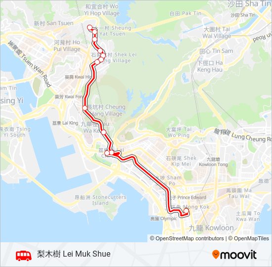 旺角(朗豪坊) — 梨木樹 bus Line Map