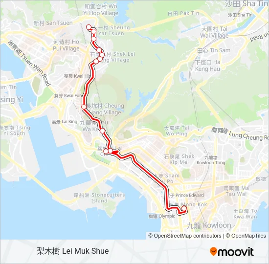 旺角(朗豪坊) — 梨木樹 Bus Line Map