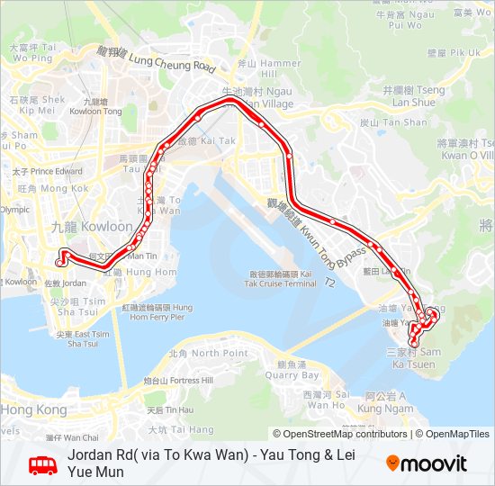 佐敦道(經土瓜灣)(上路)— 油塘／鯉魚門 bus Line Map