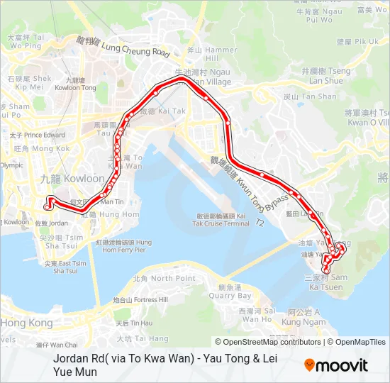 佐敦道(經土瓜灣)(上路)— 油塘／鯉魚門 Bus Line Map
