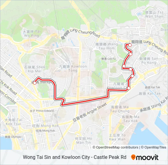巴士黃大仙／九龍城 — 青山道的線路圖