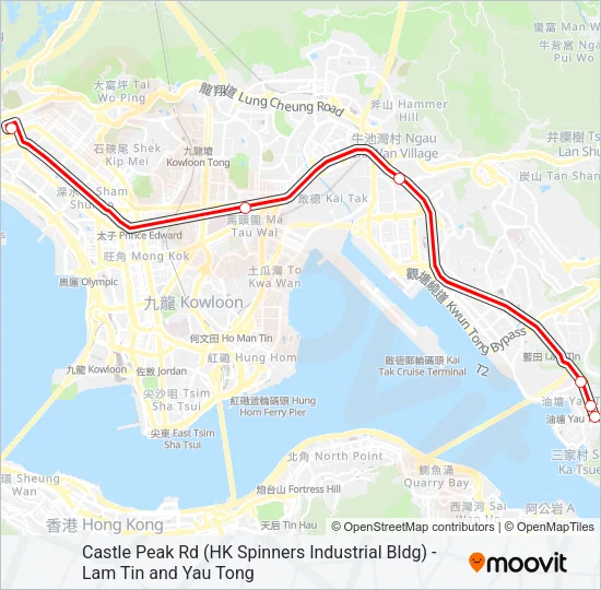 青山道(香港紗廠) — 藍田／油塘 Bus Line Map