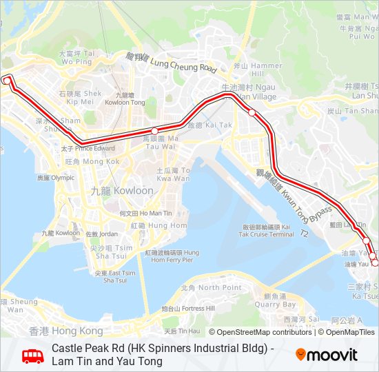 巴士青山道(香港紗廠) — 藍田／油塘的線路圖