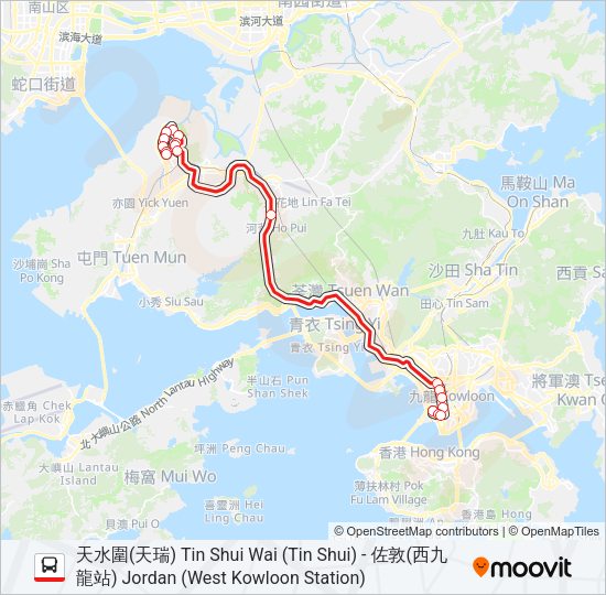 巴士269X的線路圖
