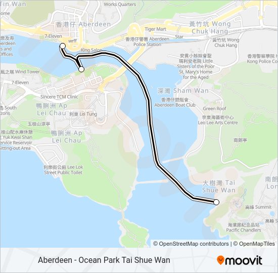 渡輪香港仔 - 海洋公園大樹灣的線路圖