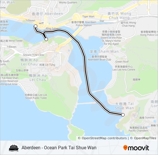 香港仔 - 海洋公園大樹灣 ferry Line Map