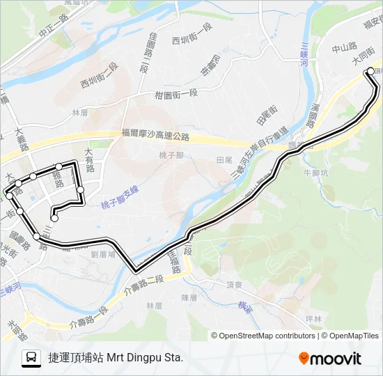 巴士北大社區-捷運頂埔站的線路圖