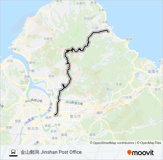 巴士1717(不經捷運劍潭經小油坑服務站)的線路圖