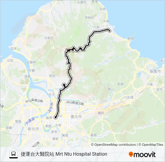 1717(捷運台大醫院站發經捷運劍潭站經小油坑服務站) Bus Line Map