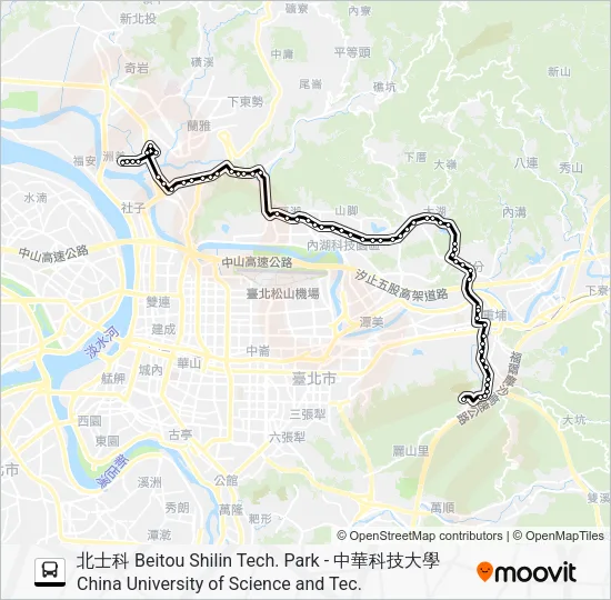 巴士北環幹線繞駛士科路返程半的線路圖