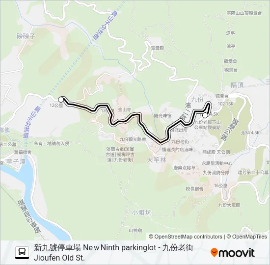巴士新九號停車場-九份老街去的線路圖
