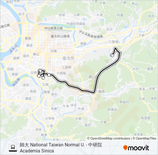 通勤7去程半路線 時刻表 站點和地圖 中研院 Academia Sinica