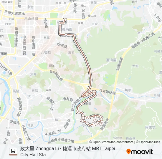 巴士棕21經政大御花園的線路圖