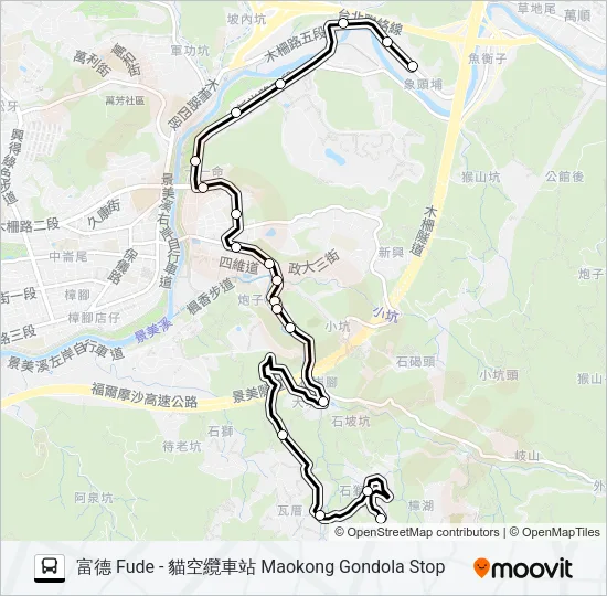 巴士貓空左線-動物園線的線路圖