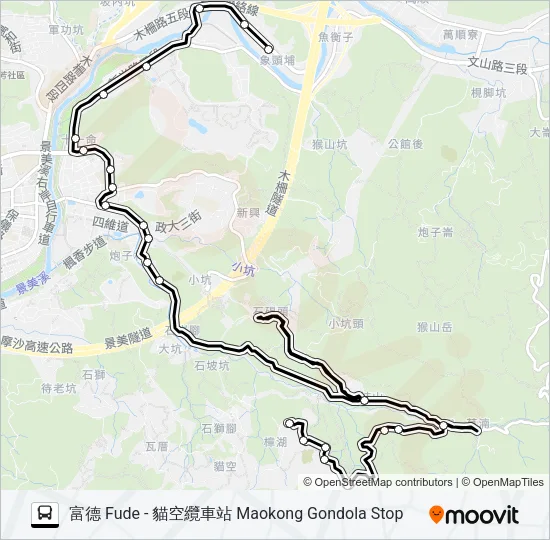巴士貓空左線-動物園線的線路圖