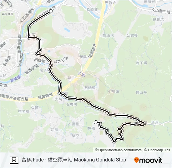 巴士貓空左線-動物園線的線路圖
