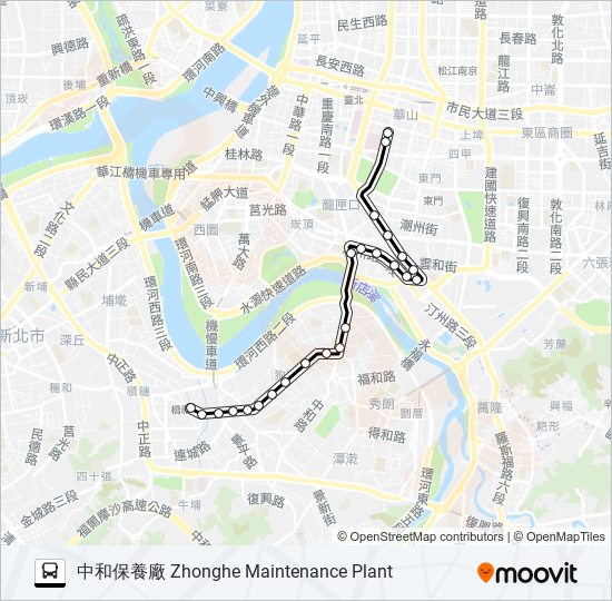 297路線：時刻表，站點和地圖-中和保養廠Zhonghe Maintenance Plant