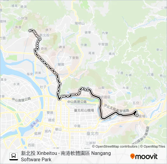 巴士南軟北投(往南軟)的線路圖