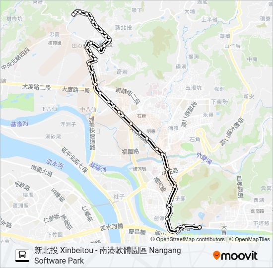 巴士南軟北投(往南軟)的線路圖