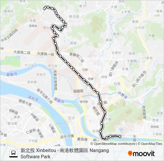 巴士南軟北投(往南軟)的線路圖