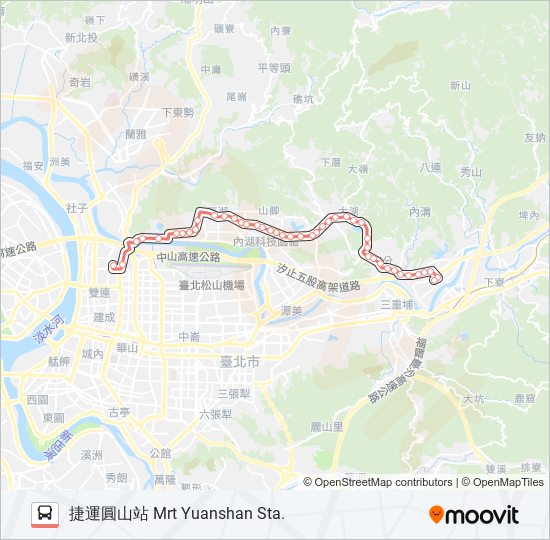 紅2路線：時刻表，站點和地圖-捷運圓山站Mrt Yuanshan Sta. （更新）