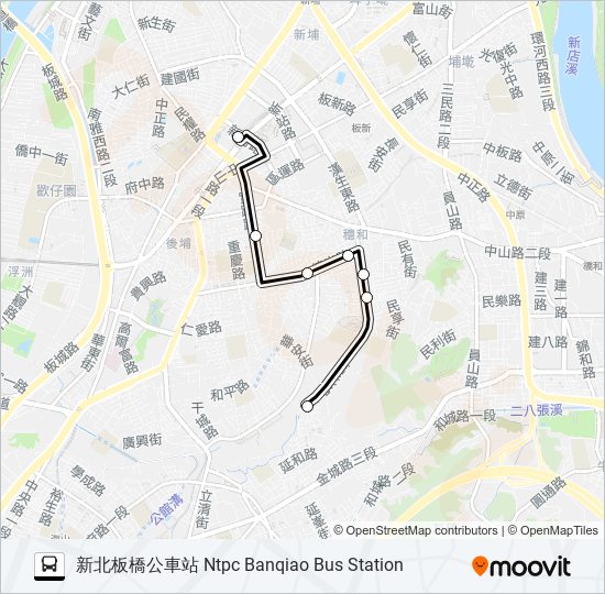 巴士中和-新北板橋公車站的線路圖