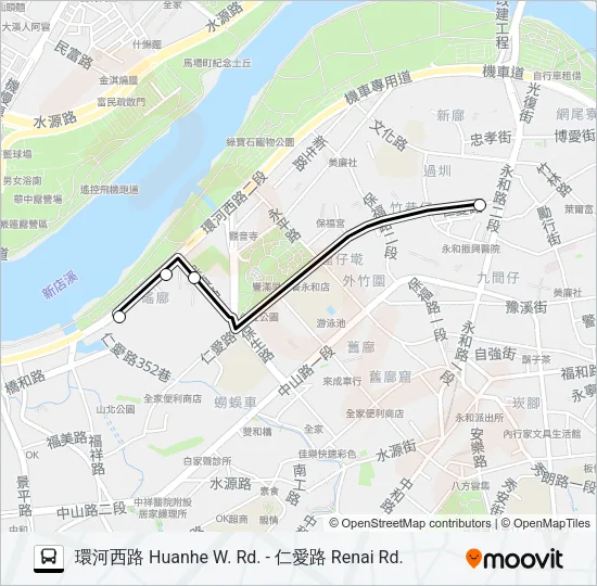 中和環河西路-永和仁愛路 Bus Line Map