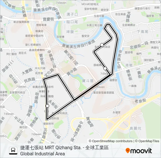捷運七張站-全球工業區去 Bus Line Map