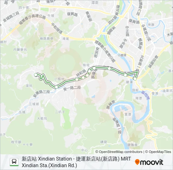 巴士新店(綠中海)-捷運新店站的線路圖
