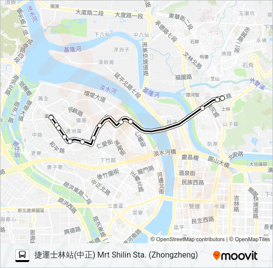 巴士蘆洲中正路-士林中正路的線路圖