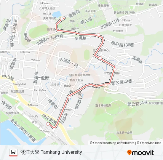 紅28淡江大學 Bus Line Map