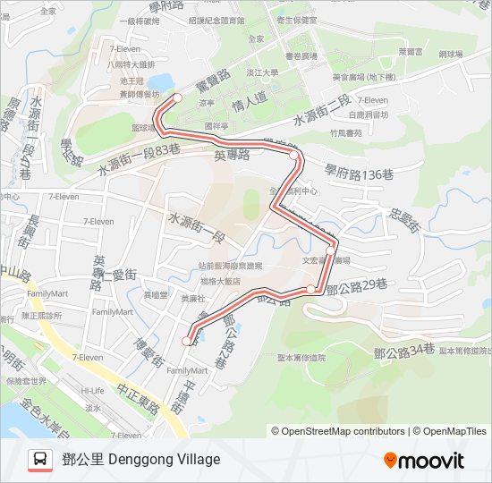 巴士紅28淡江大學的線路圖