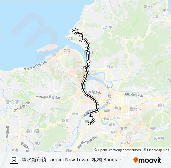 巴士淡水新市鎮-板橋的線路圖