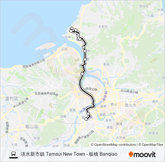 巴士淡水新市鎮-板橋的線路圖