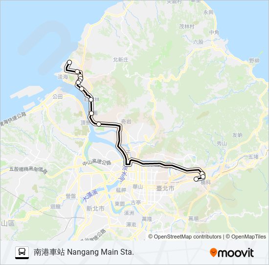 巴士淡水-國道1號-南港車站的線路圖