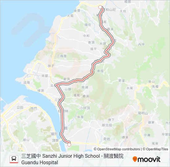 巴士F135三芝國中的線路圖