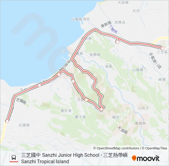 巴士F136三芝國中的線路圖